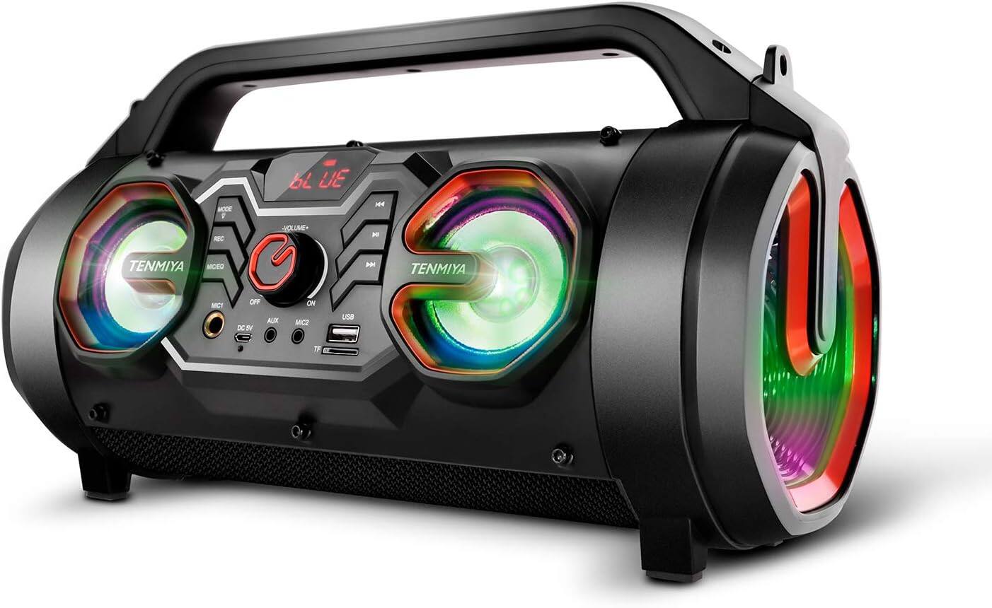 MODE g REC bLUE -VOLUME- H DE TENMIYA MICEO PN TENMIYA MCI OFF AUX DC SV ON MIC2 USB TF

Corrected text:
- MODE
- REC
- BLUE
- VOLUME+
- VOLUME-
- TENMIYA
- MIC1
- MIC2
- OFF
- ON
- AUX
- DC 5V
- SV
- USB
- TF