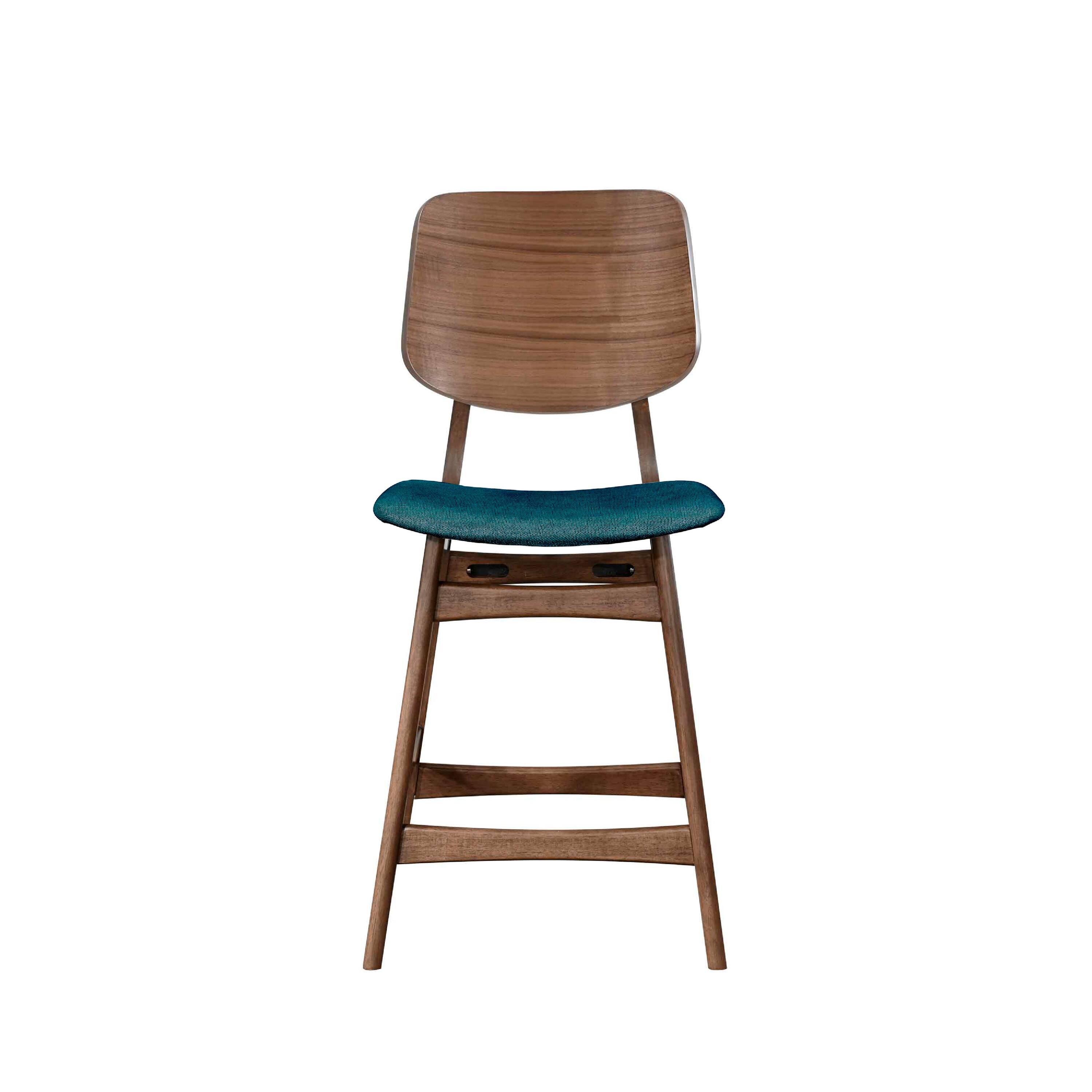 Angle. Manhattan Lane - Scar Counter Height Chair Set of 2, Teal Green Cushion, Walnut - Walnut Brown, Teal Green.
