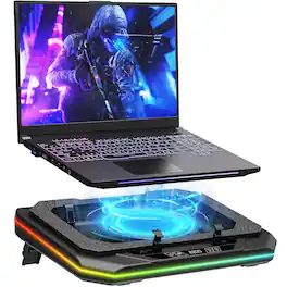 HongFei - RGB Laptop Cooling Pad for 13-19", Max 3500RPM Gaming Laptop Cooler, Touch Switch to Control Speed, 4.72 Inch Fan - Black