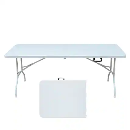 Front. Anysun - 6ft Folding Table, Portable Plastic Table for Camping, Picnics, Parties, High Load Bearing Foldable Table - White.