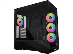 Front. Lian Li - Lian Li V100 ATX Mid-Tower Case, 4x 120mm ARGB Fans, RGB Strip, Tempered Glass, 420mm GPU Support - Black (V100RX) - Black.