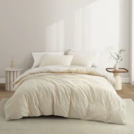 Peace Nest - Tufted Clipped Jacquard Geometric Duvet Cover & Pillowcase Set - Wave Cream