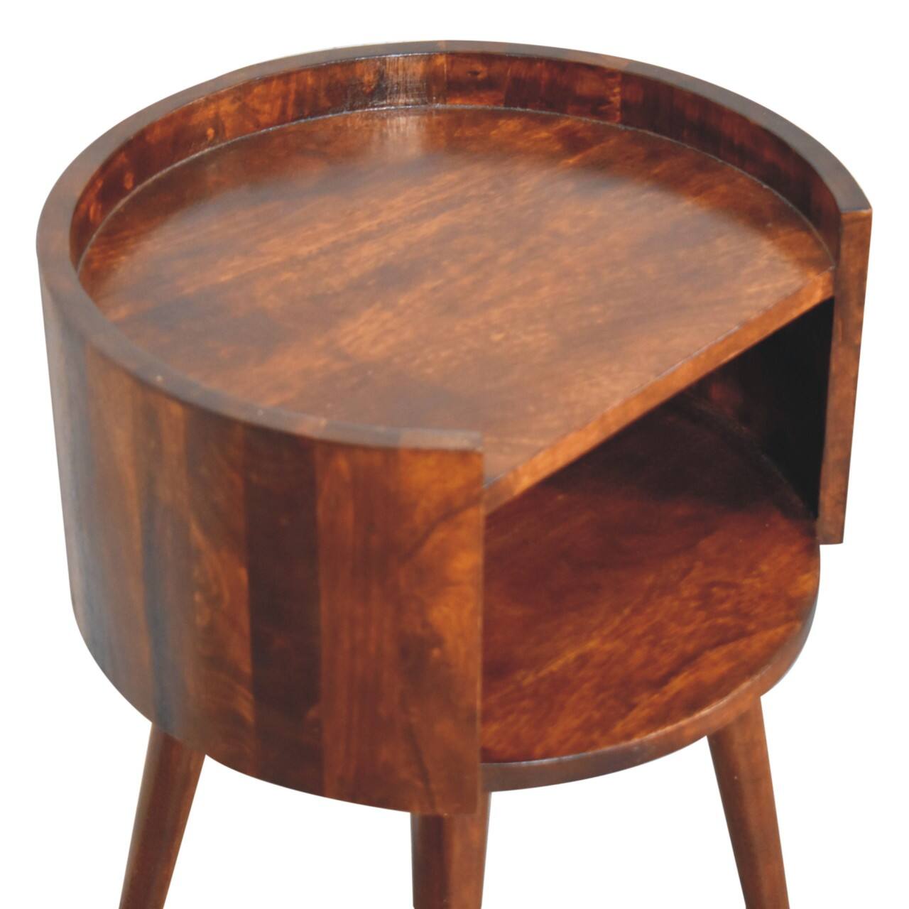 Alt View 3. Artisan Furniture - Artisan Furniture Solid Wood Chestnut Round Open Slot Bedside, Brown - Brown.