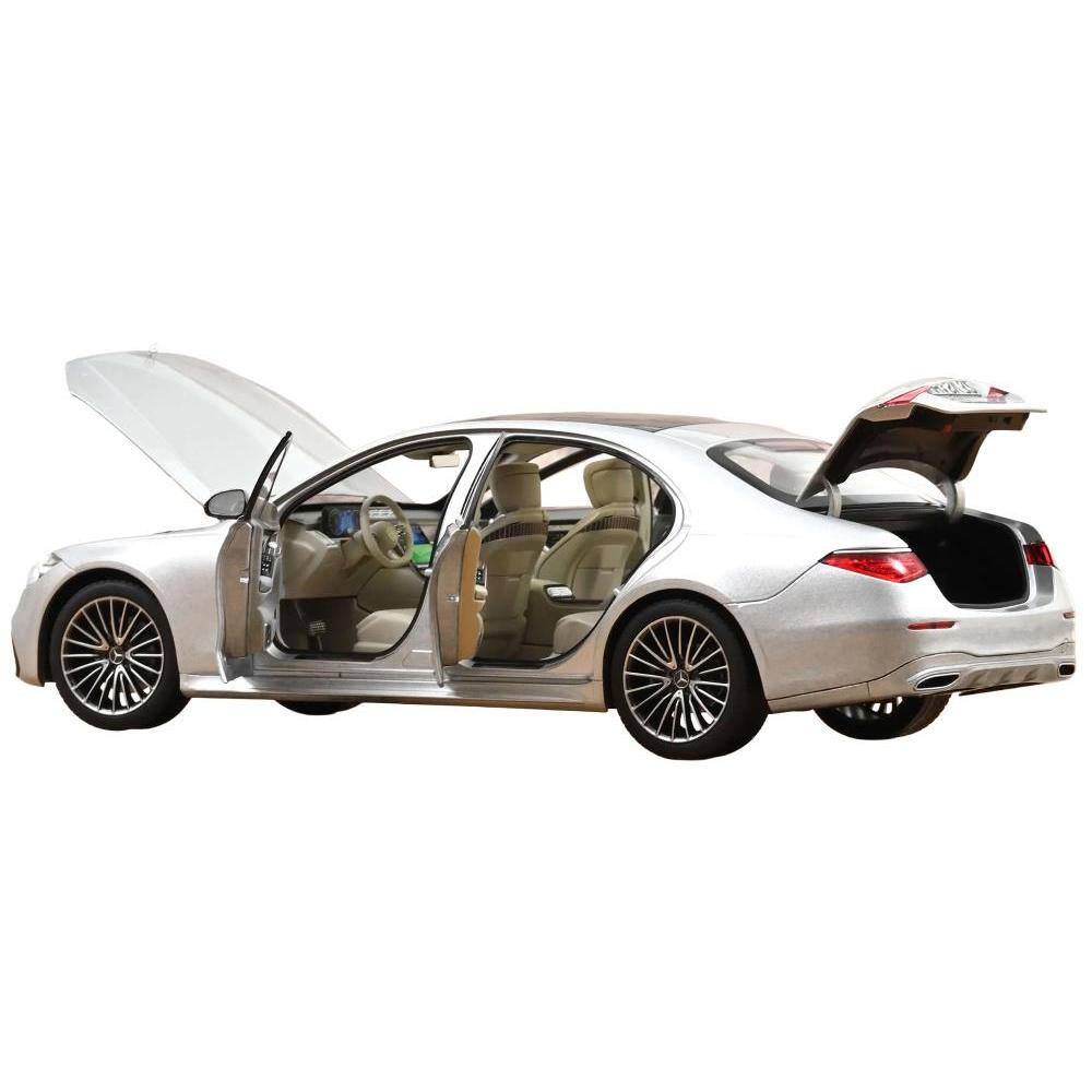 Alt View 1. Norev - 2021 Mercedes-Benz S-Class AMG Line Silver Metallic with Sunroof 1/18 Diecast Model Car by Norev - Silver Metallic.