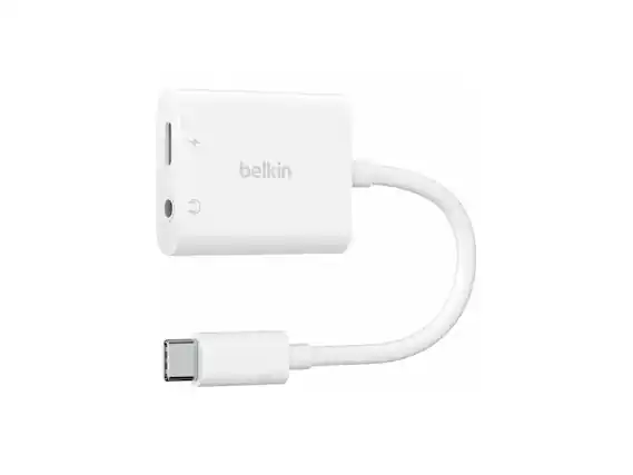 Front. Belkin - Belkin RockStar 3.5mm Audio + USB-C Charge Adapter - Mini-phone/USB-C Audio/Data Cable for Smartphones, Tablets, Laptops.