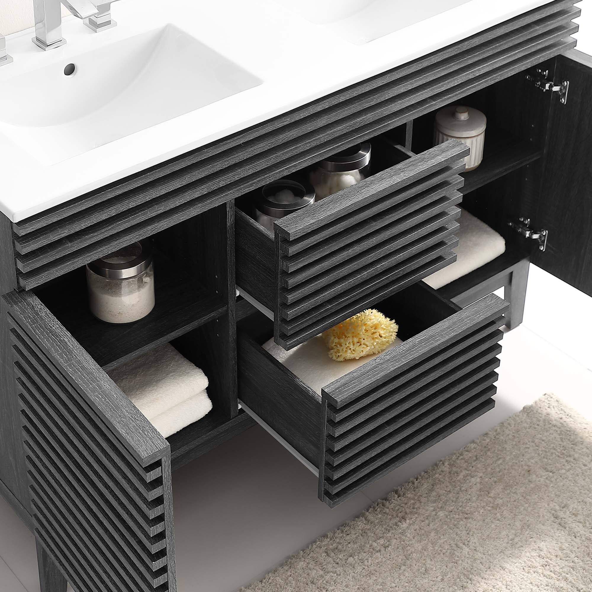 Left. Modway - Render 48" Bathroom Vanity with White Basin Included - Charcoal White.