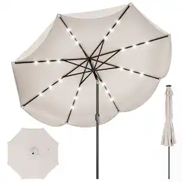 Gymax - 9 FT Scalloped Solar Patio Umbrella Market Table Umbrella w/ 24 LED Lights - Beige