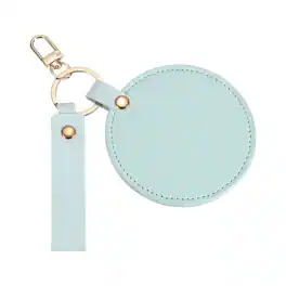 Unique Bargains - Keychain Mirror, Mini Compact Mirror with PU Leather Cover Round with Hook Rotating Folding Keyring - Sky Blue