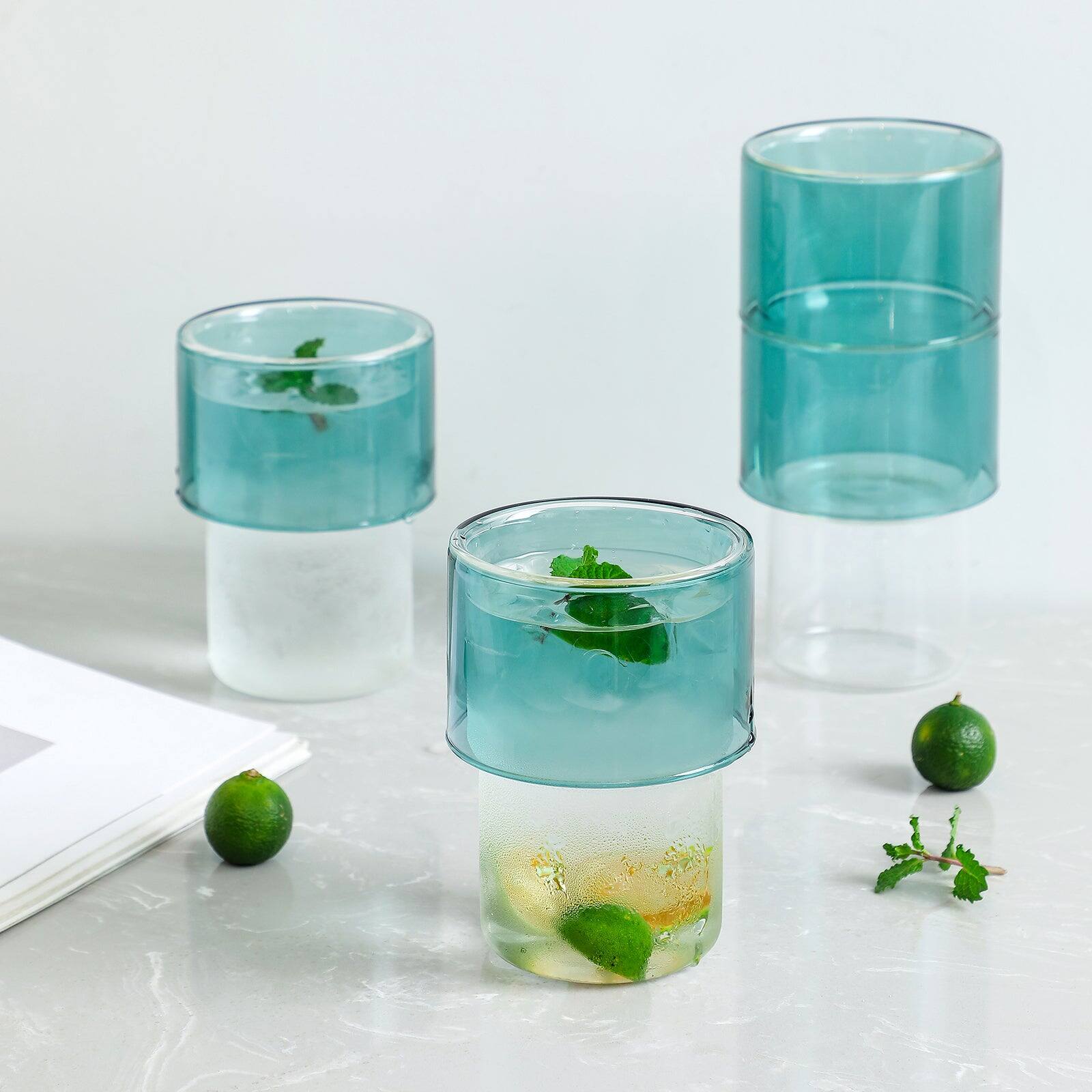 Angle. BreeBe - Eryngii Double Wall Highball Glasses set of 4 - Blue.