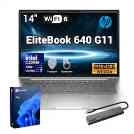 HP - Upgraded - EliteBook 640 14" FHD+ Touch Laptop - Intel Core Ultra 7 165U - 64GB RAM 2TB SSD- FP Reader - 7 in-1 USB-C Hub - Silver
