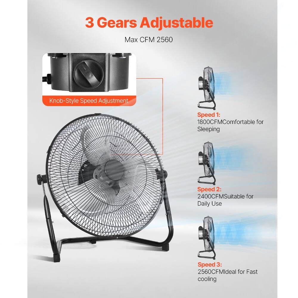 3 Gears Adjustable  
Max CFM 2560  
Knob-Style Speed Adjustment  

Speed 1: 1800 CFM - Comfortable for Sleeping  
Speed 2: 2400 CFM - Suitable for Daily Use  
Speed 3: 2560 CFM - Ideal for Fast Cooling