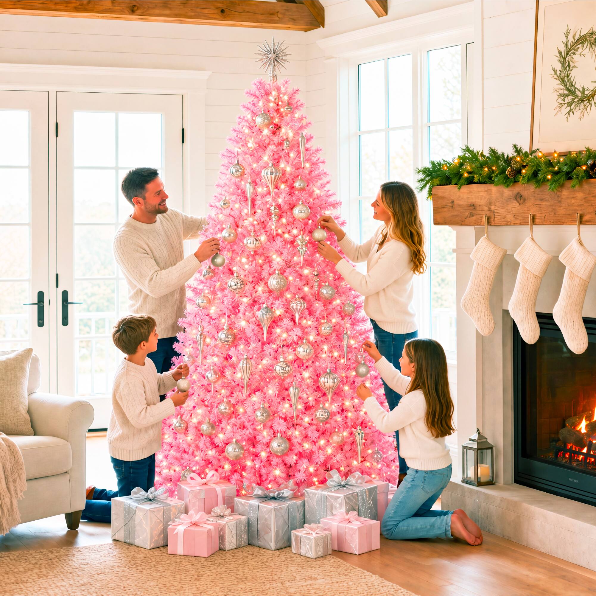 Alt View 6. Best Choice Products - Best Choice Products 6ft Pre-Lit Pink Christmas Tree w/ Twinkling LEDs, Full Artificial Pine Holiday Decor - Pink.