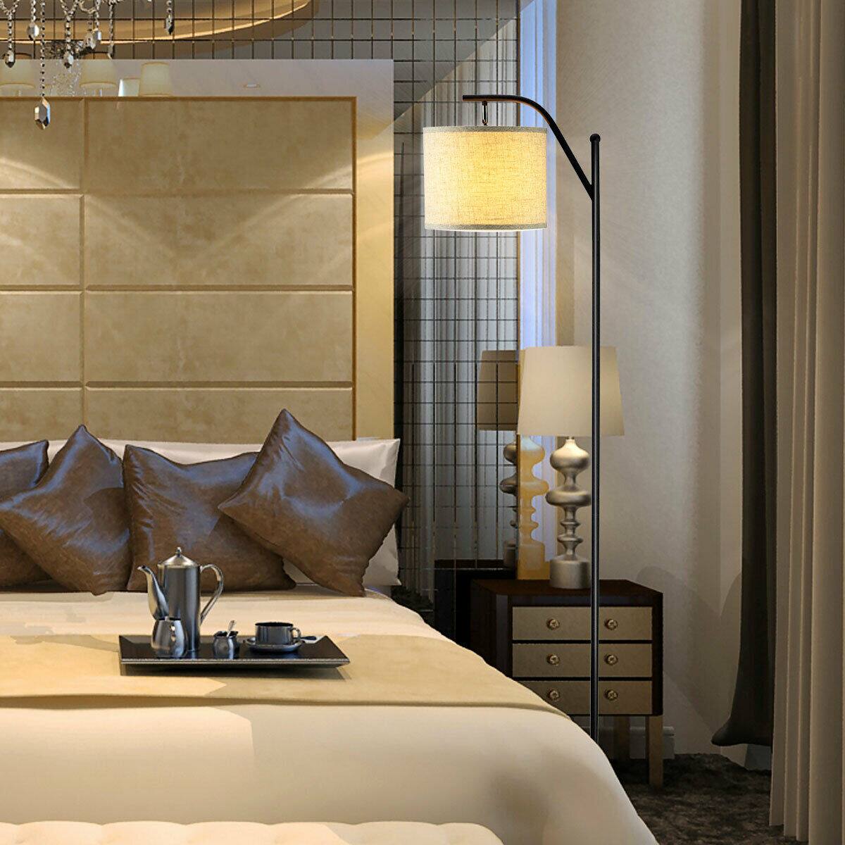 Alt View 3. Costway - Costway Standing Arc Light Modern Floor Lamp W/Fabric Hanging Lamp Shade Bedroom Office - Matte Black.