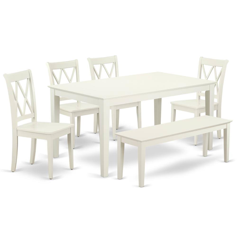 Back. East West Furniture - Dining Room Set Linen White - Brown.