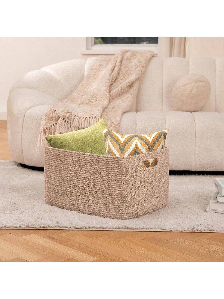 Alt View 2. Live At Space - 75L Large Woven Cotton Rope Storage Basket with Handle Organizing Blanket and Toys Living Room, Nursery, Brown - Brown Spotted + 22\.
