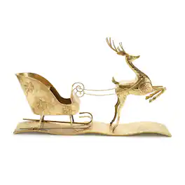 BreeBe - Hammered Metal Deer with Sleigh 25.5"L - Gold