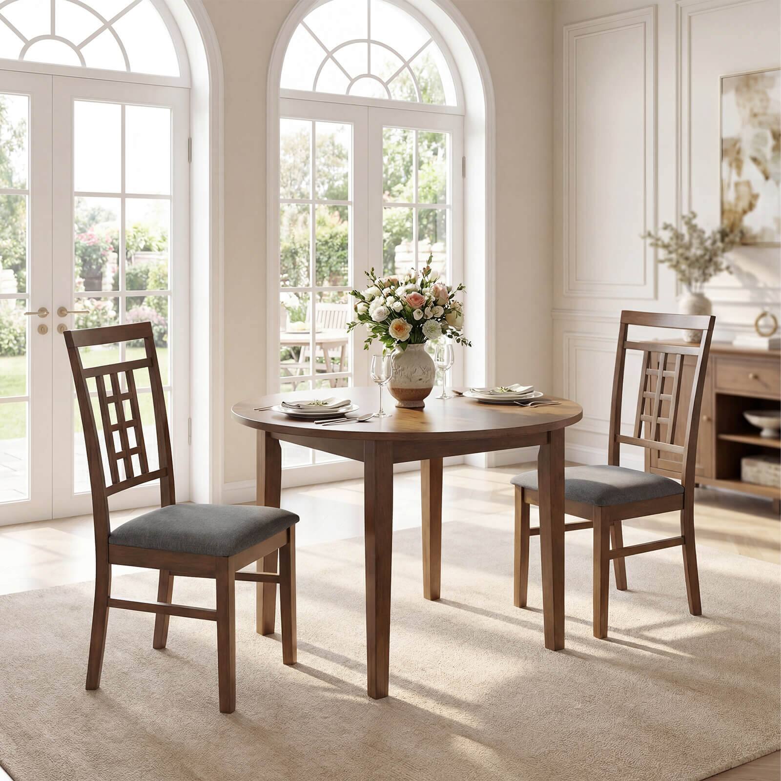 Alt View 3. Costway - Costway Rubber Wood Dining Chairs Set of 2 Farmhouse Kitchen Chairs with Lattice Back - Brown & Gray.