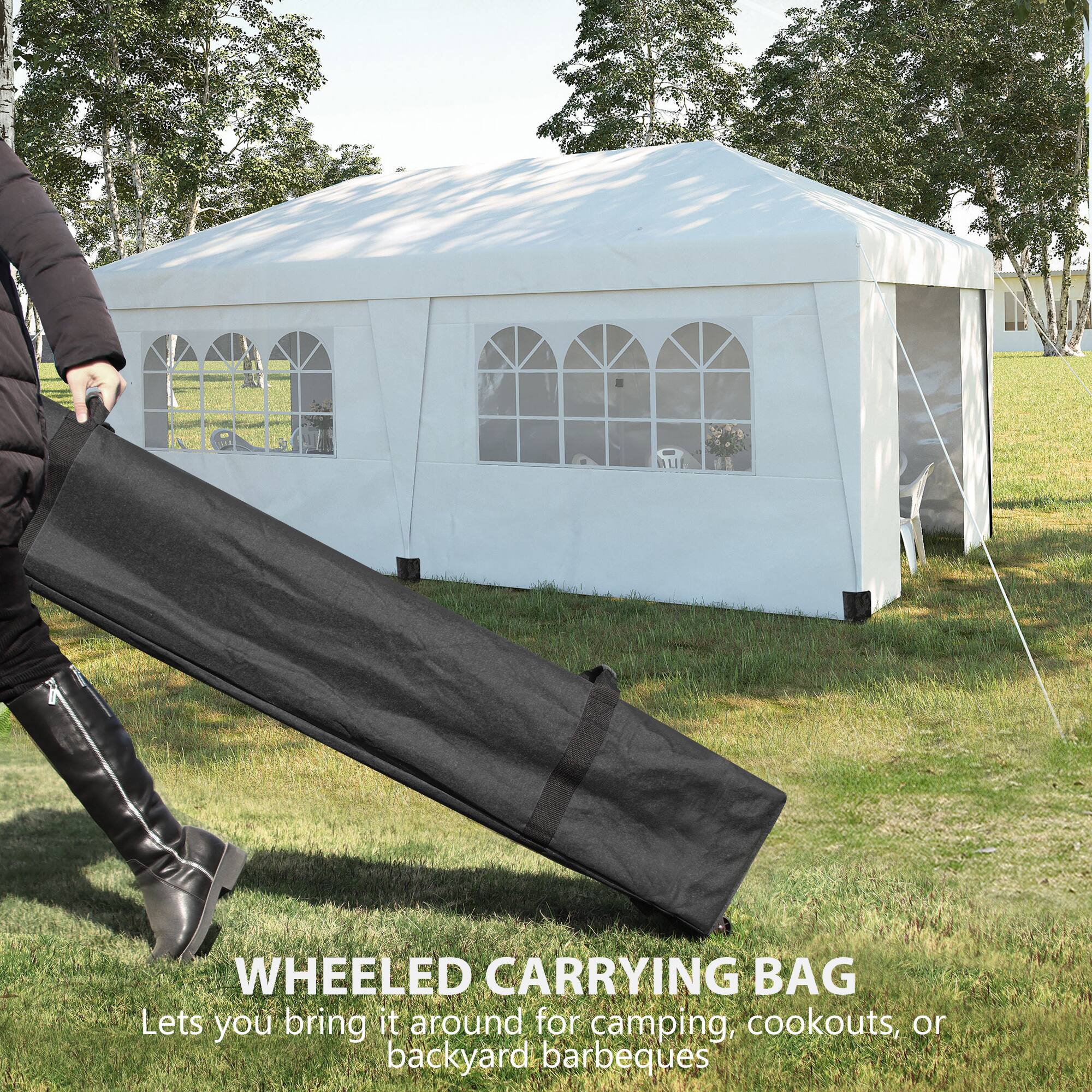 WHEELED CARRYING BAG  
Lets you bring it around for camping, cookouts, or backyard barbeques