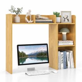 Costway - Desk Bookshelf Desktop Storage Shelf for Monitors up to 27" with Anti-tip Kits - Beige