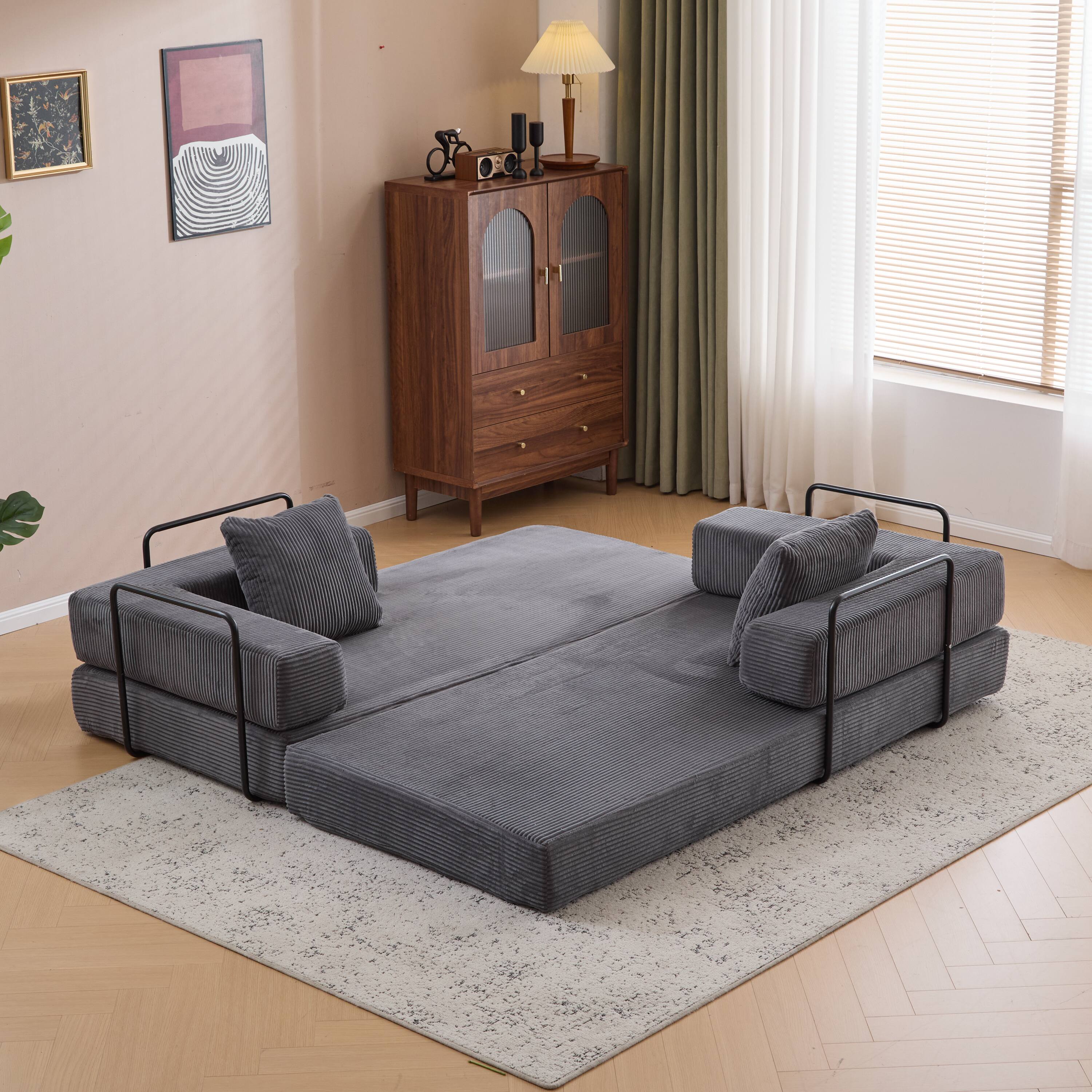 Alt View 7. GOODSILO - Convertible Floor Sofa Bed - Futon Couch Lounge Sleeper with Pillow Back Support & Armrests - Dark Green.