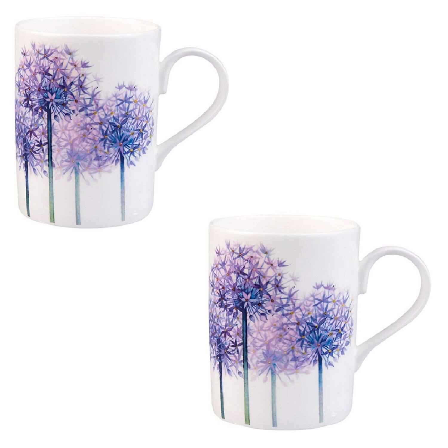 Left. Jiallo - Roy Kirkham LUCY MUG-ALLIUMS, Set of 6, Bone China Ceramic, Made in England - Mutli color.
