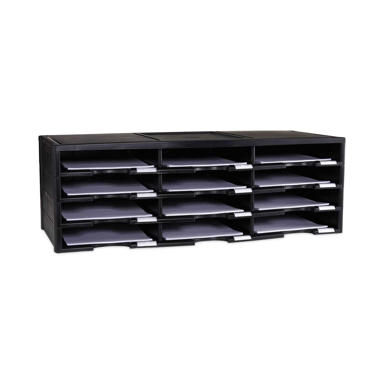 Angle. Storex - Storex Literature Organizer, 12 Compartments, 10.63 x 13.3 x 31.4, Black.