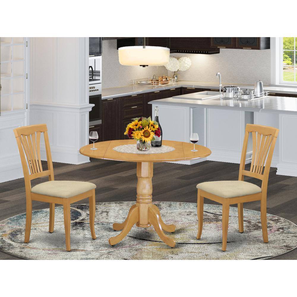 Left. East West Furniture - DLAV3-OAK-C 3 PC small Kitchen Table and Chairs set-small Kitchen Table plus 2 dinette Chairs - Oak.