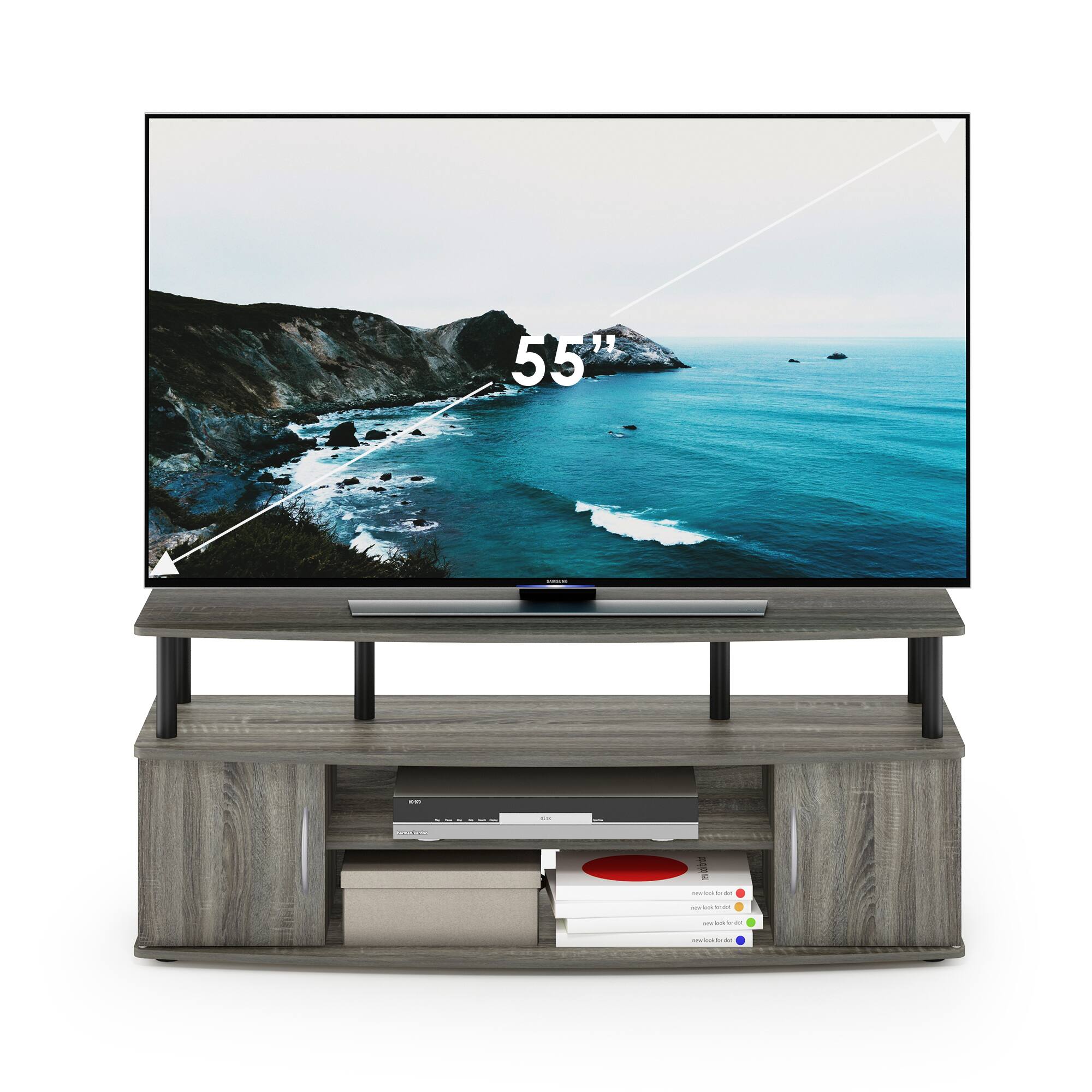 Alt View 5. Furinno - JAYA Large Entertainment Center Hold up to 55-IN TV - French Oak/Black.