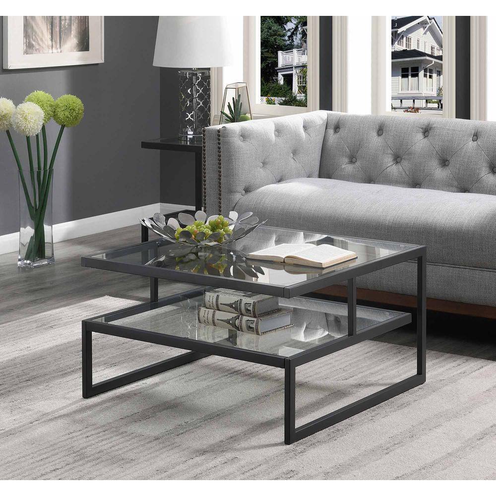 Left. Convenience Concepts - Royal Crest Stripes Coffee Table - Clear Glass / Charcoal Gray.