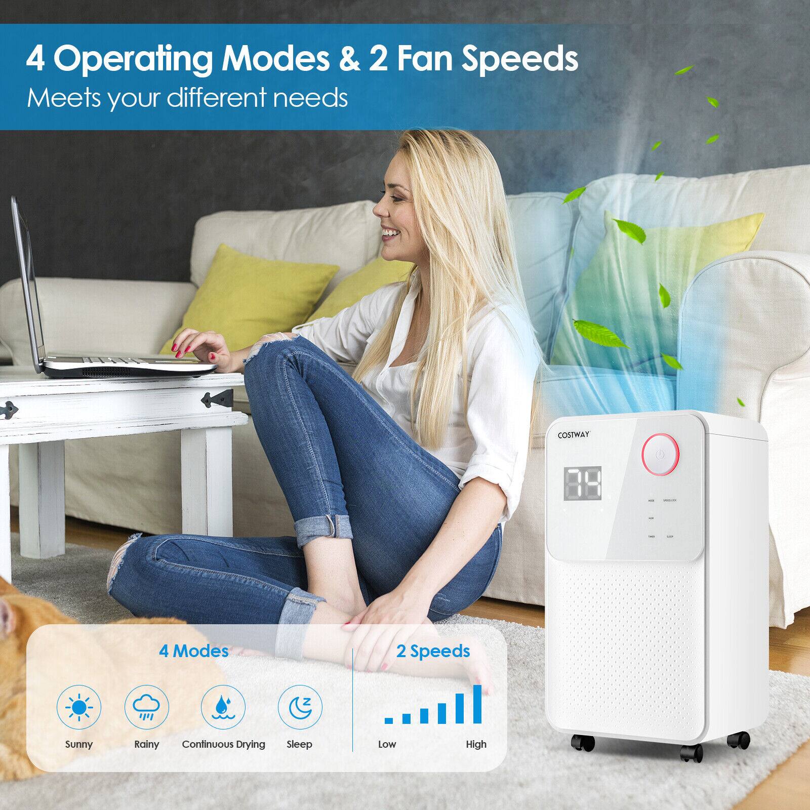 4 Operating Modes & 2 Fan Speeds Meets your different needs

COSTWAY
4 Modes
2 Speeds
Sunny
Rainy
Continuous Drying
Sleep
Low
High