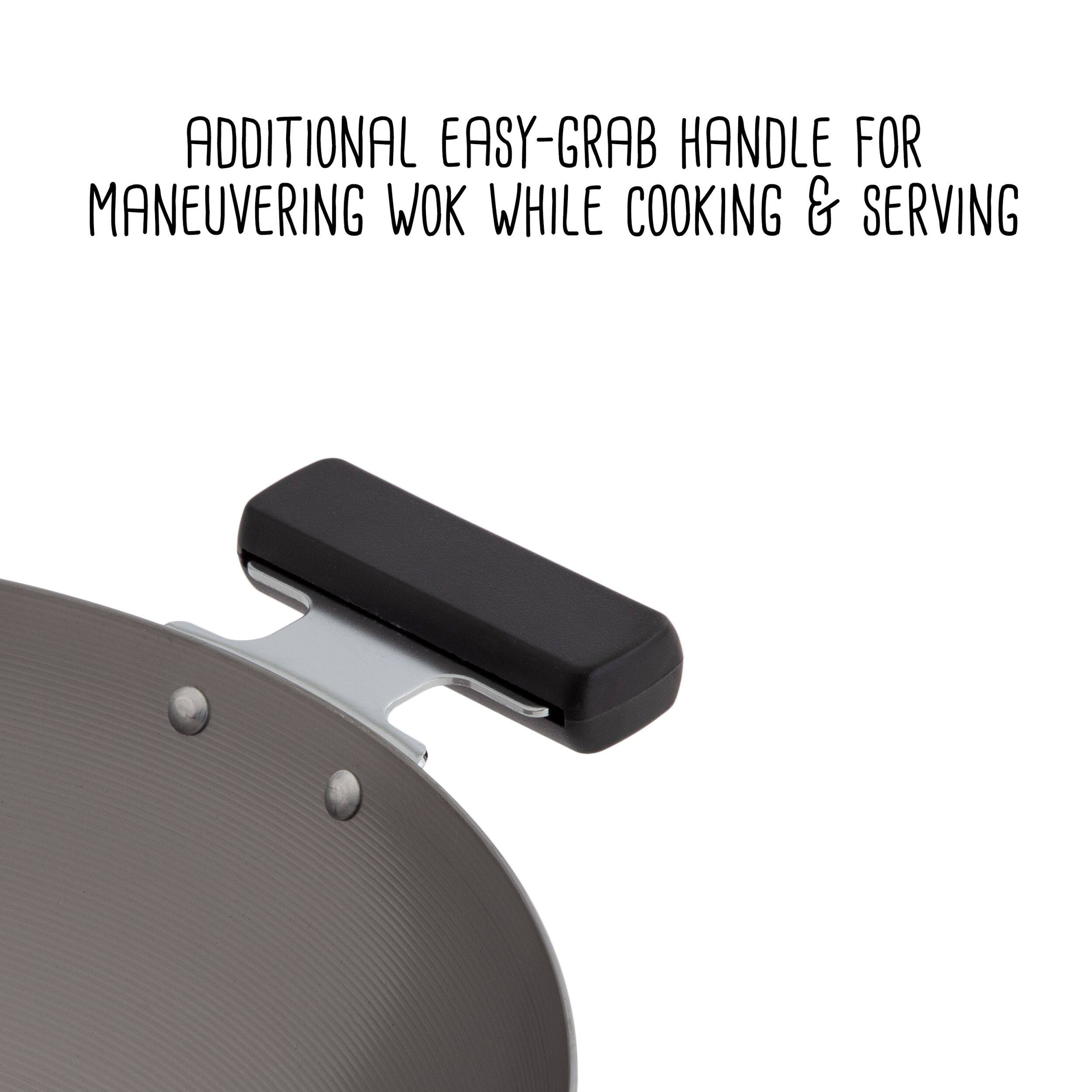 ADDITIONAL EASY-GRAB HANDLE FOR MANEUVERING WOK WHILE COOKING & SERVING