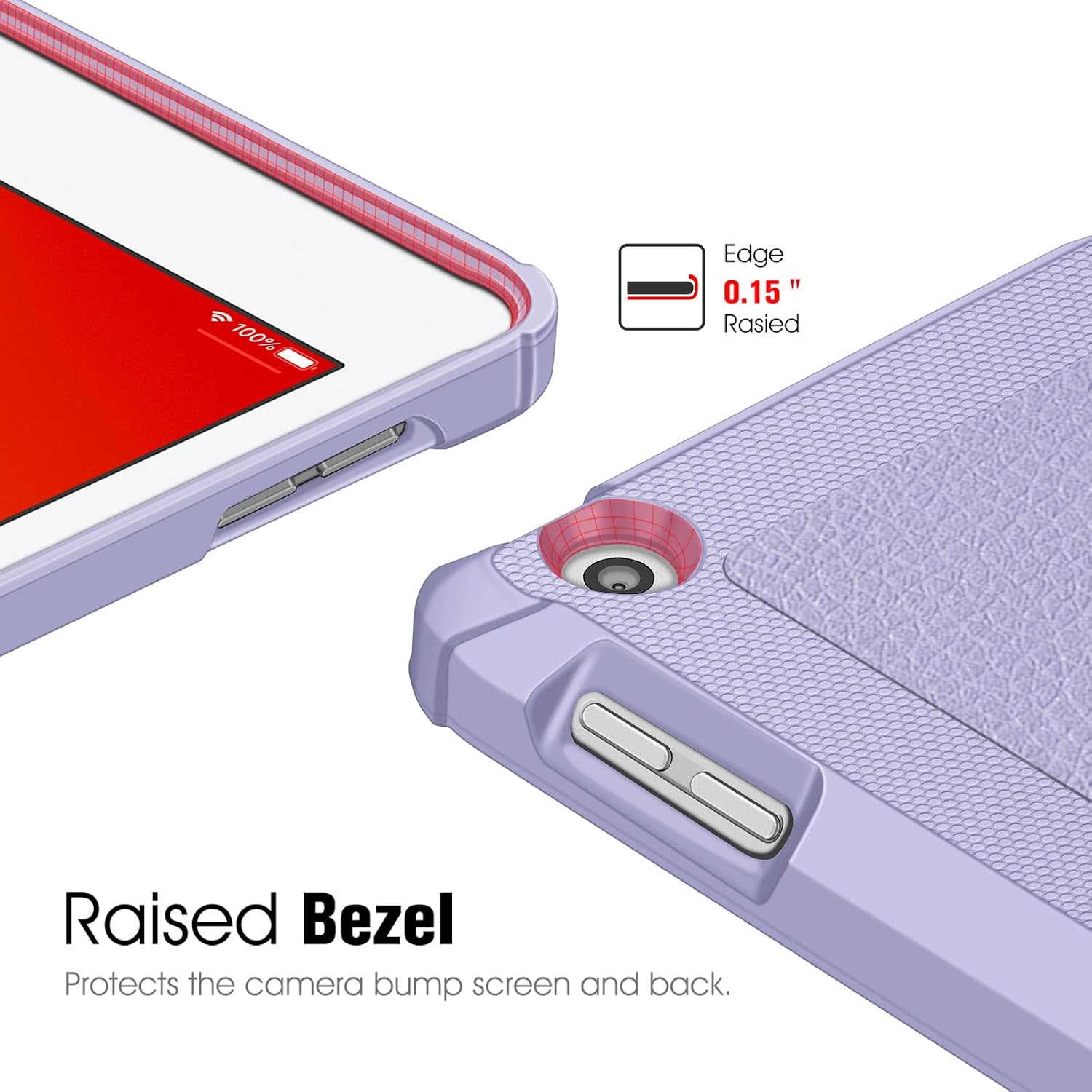 100%  
Edge 0.15" Raised  
Raised Bezel Protects the camera bump screen and back.