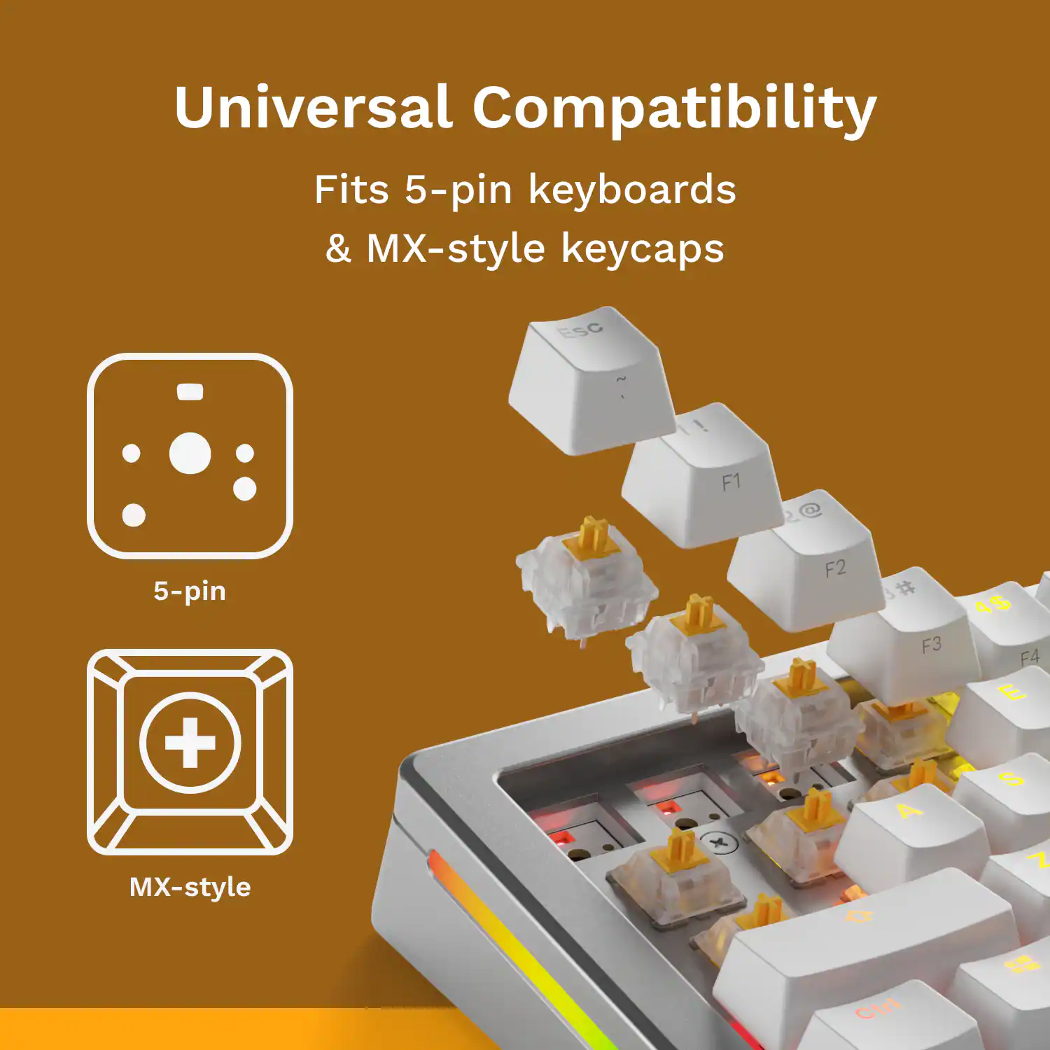 Universal Compatibility: Fits 5-pin keyboards & MX-style keycaps.
