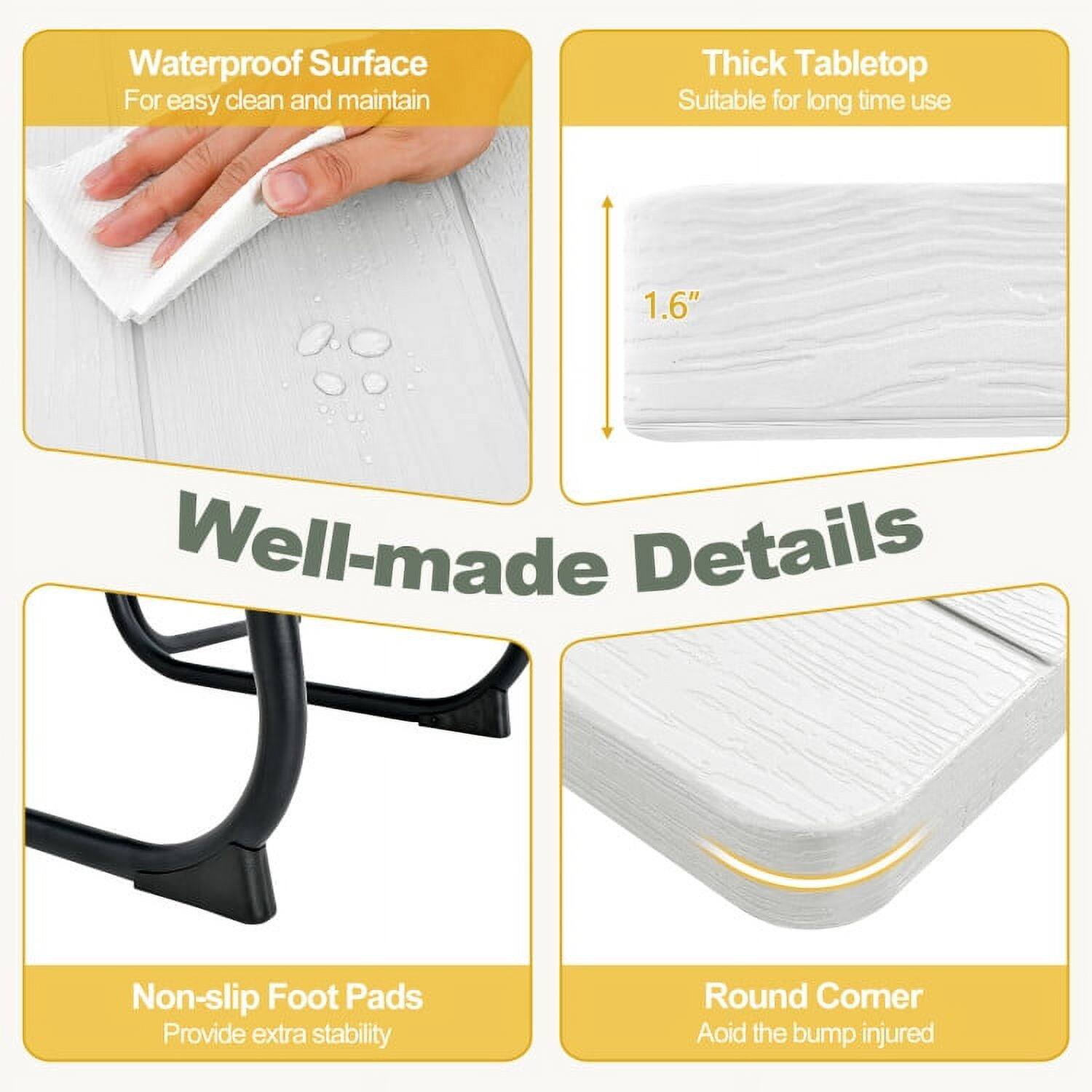 Waterproof Surface  
For easy clean and maintain  

Thick Tabletop  
Suitable for long time use  
1.6"  

Well-made Details  

Non-slip Foot Pads  
Provide extra stability  

Round Corner  
Avoid the bump injured
