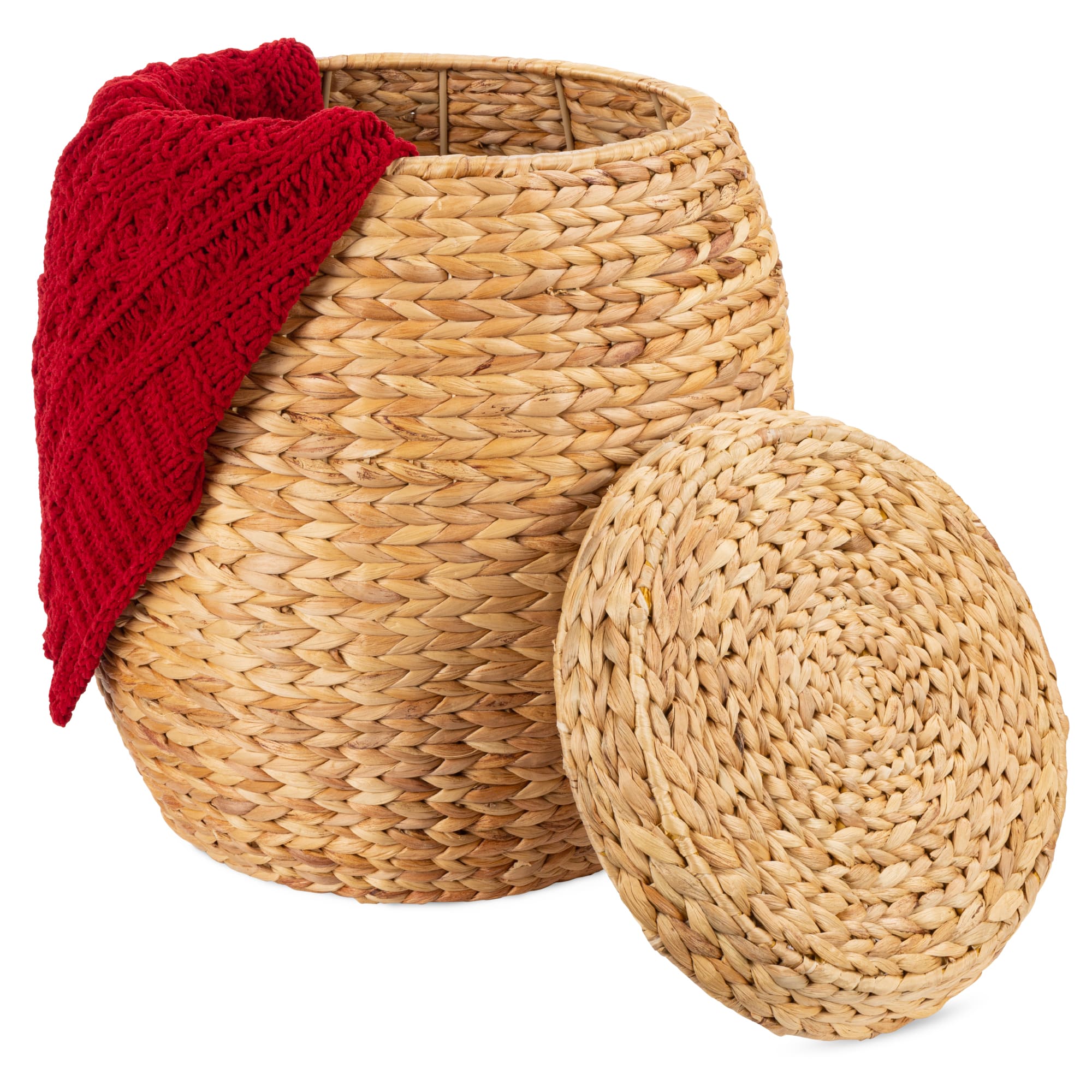 Best Choice Products - Vintage Multipurpose Hyacinth Storage Organizer Tote Basket w/ Lid - Natural