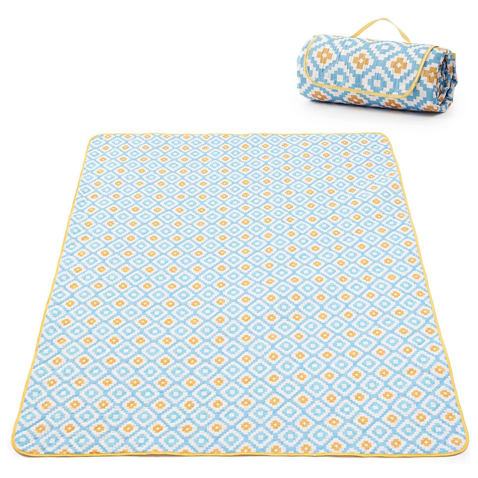 Left. Adivo - Waterproof Outdoor Picnic Blanket - Ultrasonic Bonded Polyester, Camo Print - 150*200CM - Yellow.