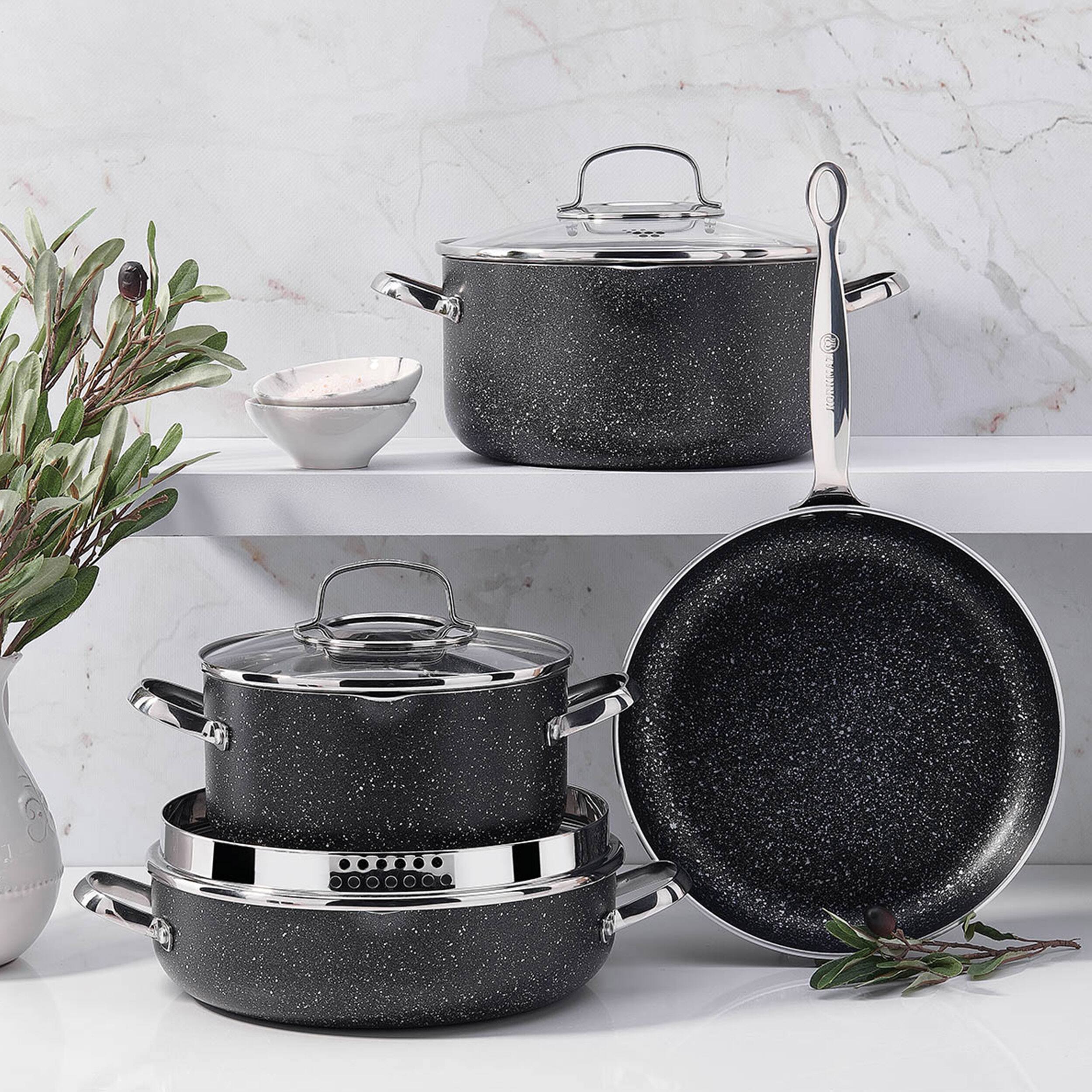 Alt View 6. Korkmaz - Korkmaz Galaksi Non Stick 9.5 Inch 2.8 Liter Low Casserole with Lid in Black - Black.