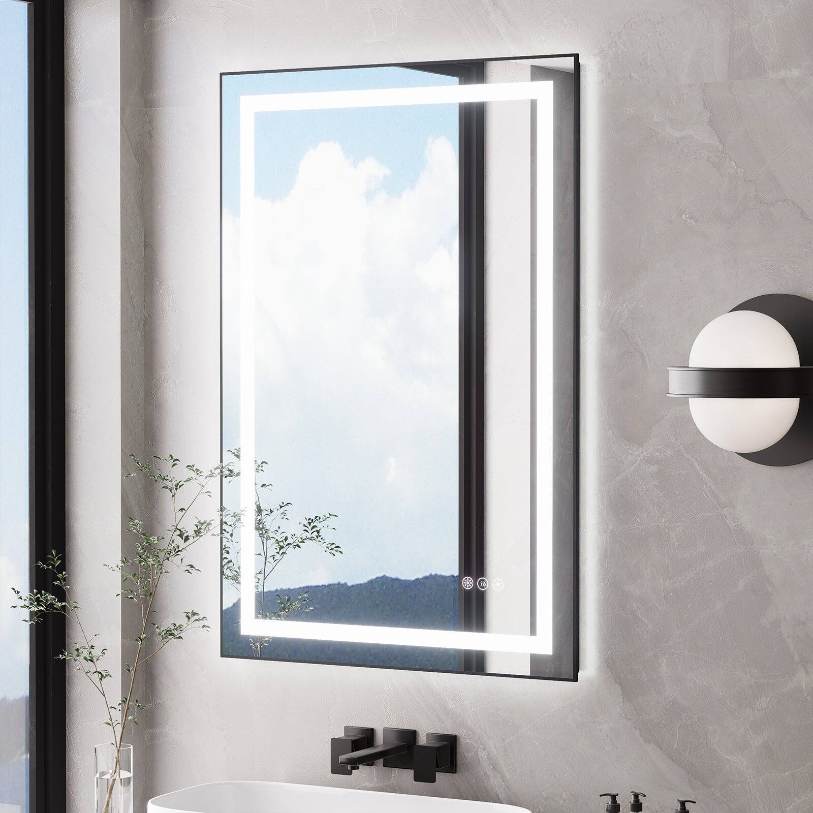 Alt View 2. Boyel Living - 28 in. x 36 in. Black LED Bathroom Mirror with Aluminum Frame Anti Fog and Dimmable Light - Glass.