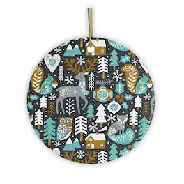 OrnamentallyYou - Woodland Animal Scandinavian Winter Pattern Ornament - Multi-colored