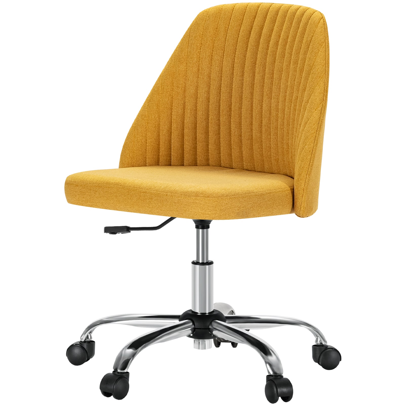 Sweetcrispy - Ergonomic Swivel Armless Office Chair with Curved Backrest, Height Adjustable Modern Desk Chair - Yellow