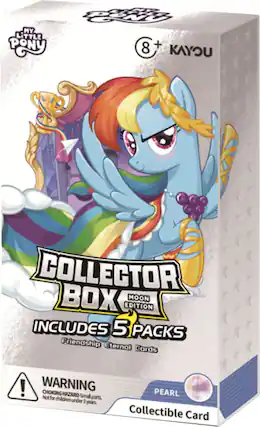 MY LITTLE PONY Collector Box Moon Edition includes 5 Packs Friendship Eternal Cards! Warning: Choking Hazard - Small Parts. Not for children under 3 years. Collectible Card