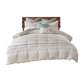 Gracie Mills - Hogan Boho Cotton Printed Comforter Set with Trims - Off White/Gray