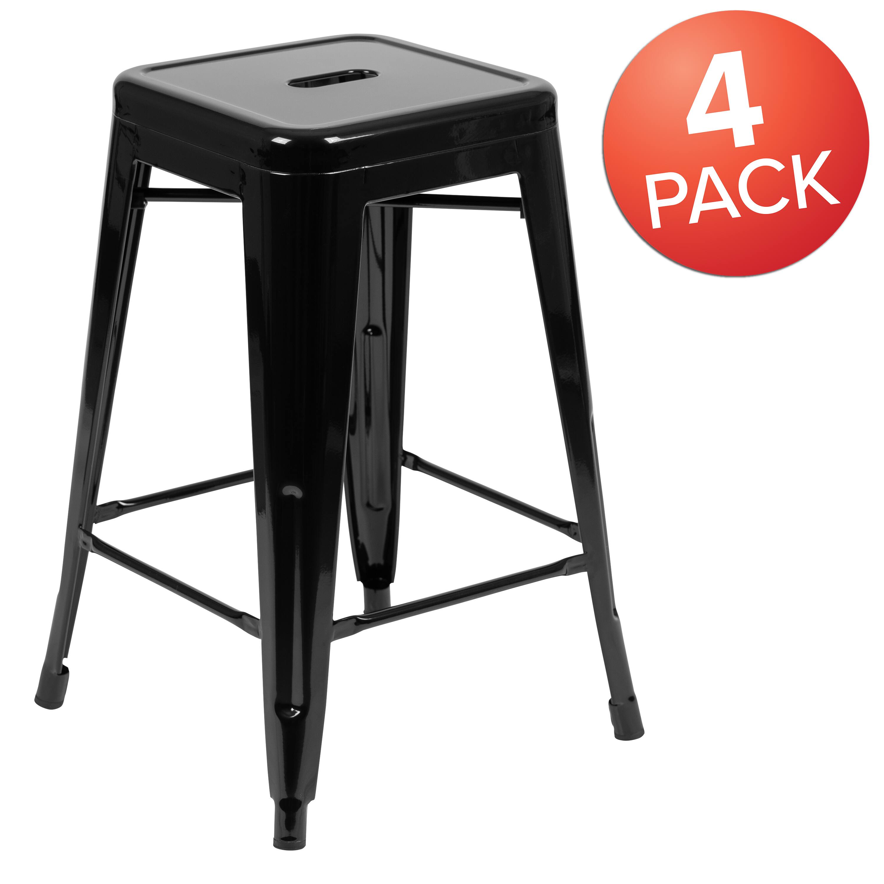Alt View 2. Emma + Oliver - 4 Pack 24" High Metal Indoor Counter Bar Stool - Stackable Stool - Black.
