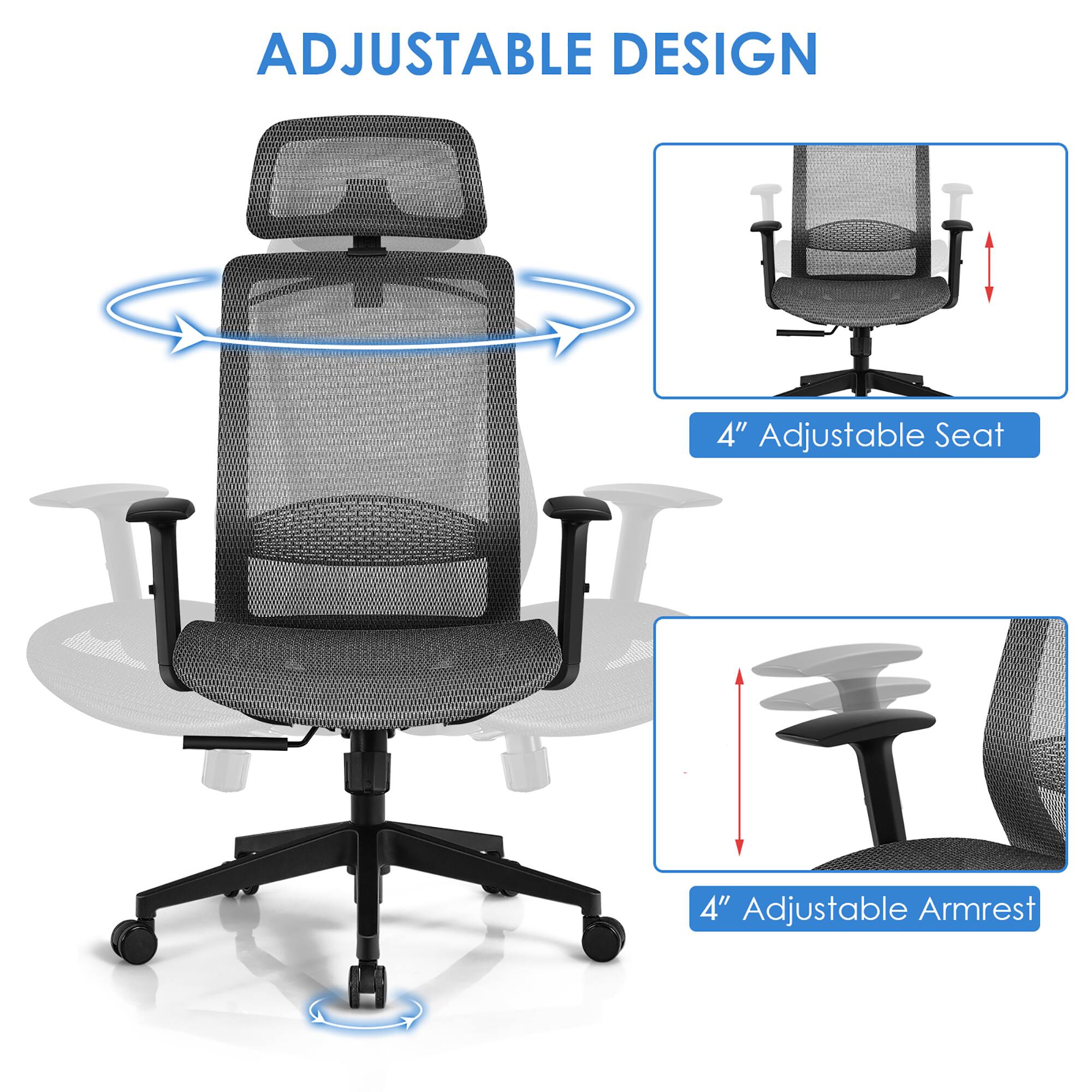 Costway Ergonomic High Back Mesh Office Chair Recliner Task Chair with ...