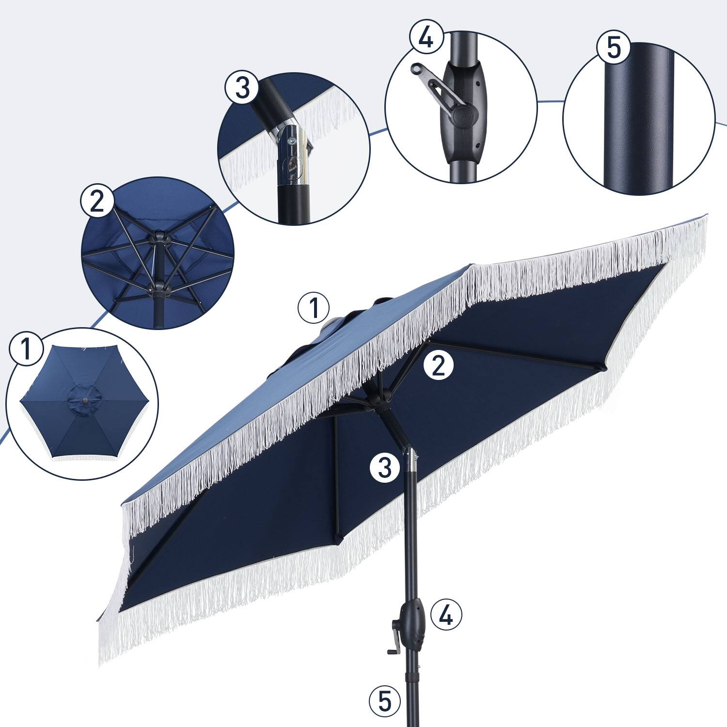 Alt View 3. Ainfox - Ainfox 7.5ft Patio Umbrella with Fringe for Event Outdoor Garden Yard Deck Wedding Themed Restaurant Cafe Bistro Set - Navy Blue.