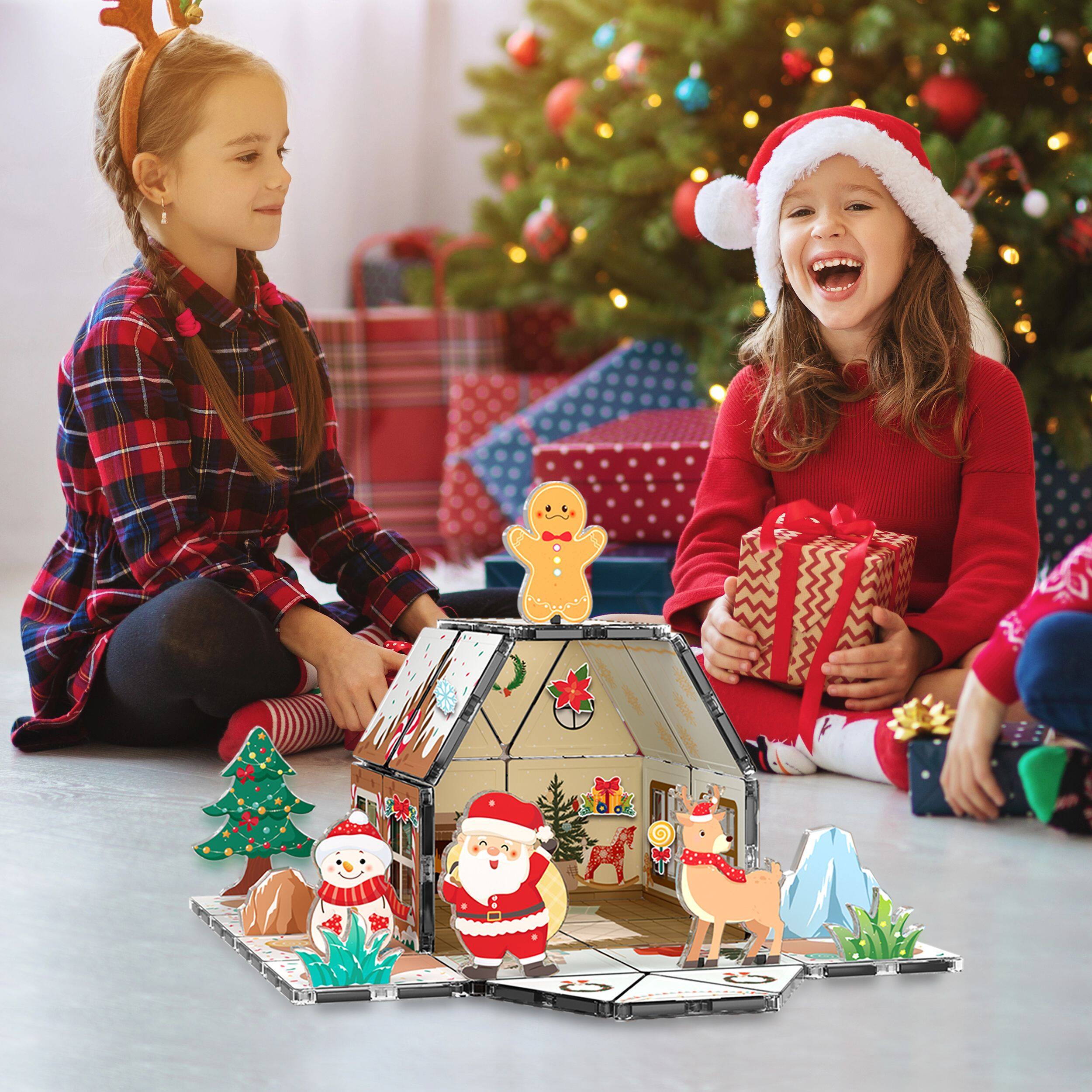 Alt View 5. PicassoTiles - PicassoTiles Gingerbread House Magnetic Tiles for Kids, STEM Building Blocks, Educational Toy, Christmas Holiday Gift.