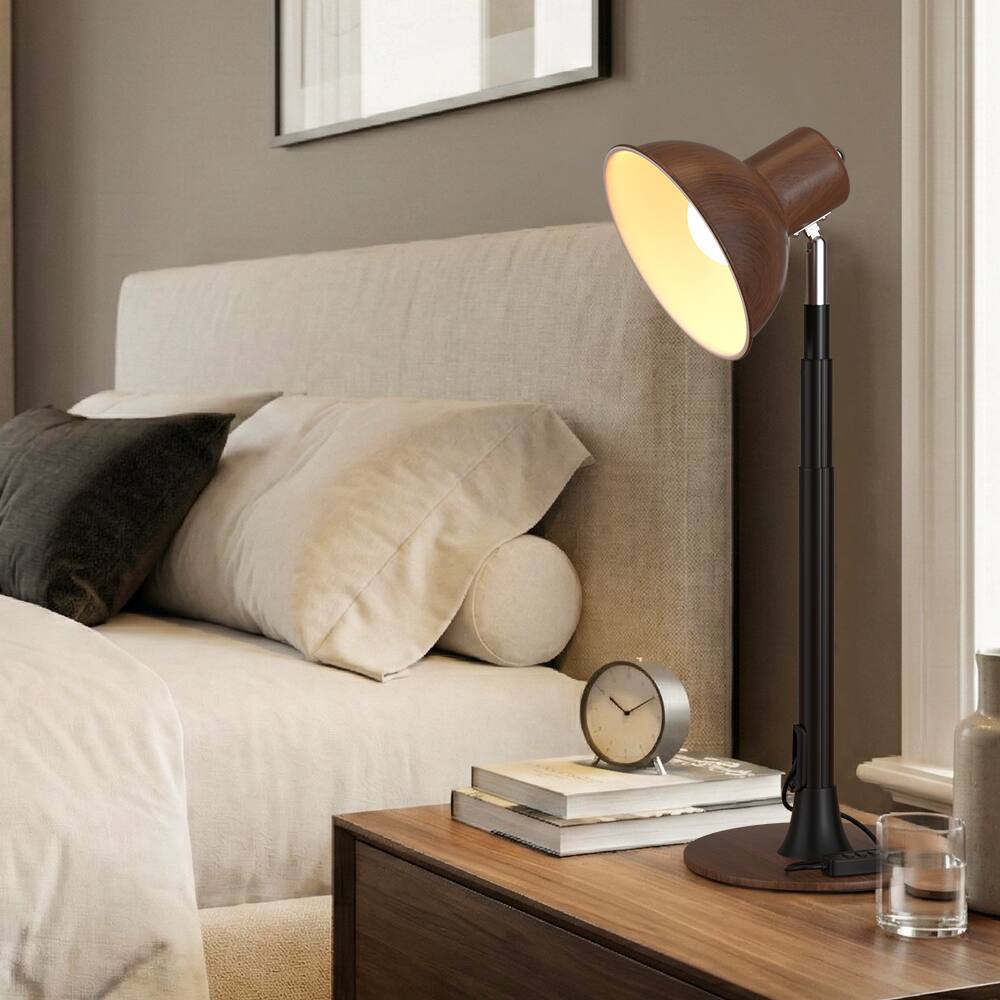 Alt View 9. Topteng - Height Adjustable LED Floor Lamp,3 Color Temperatures,10%-100% Dimmable,150° Rotating Shade for Bedroom/Office Lighting - Walnut.