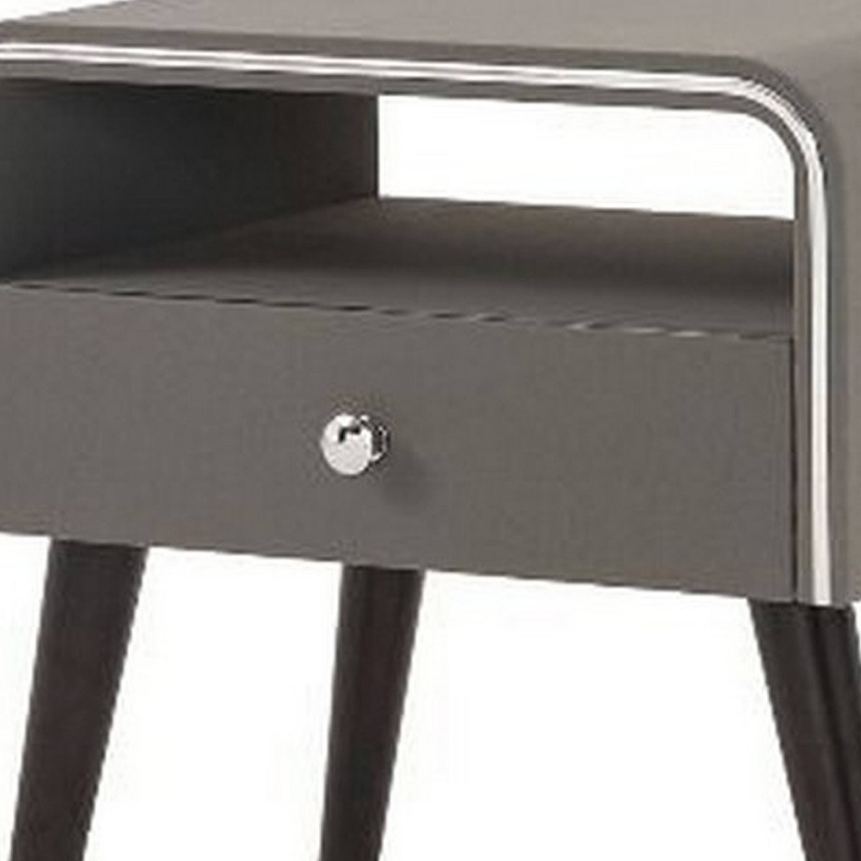 Manhattan Lane Curved Edge 1 Drawer Nightstand with Chrome Trim Gray ...