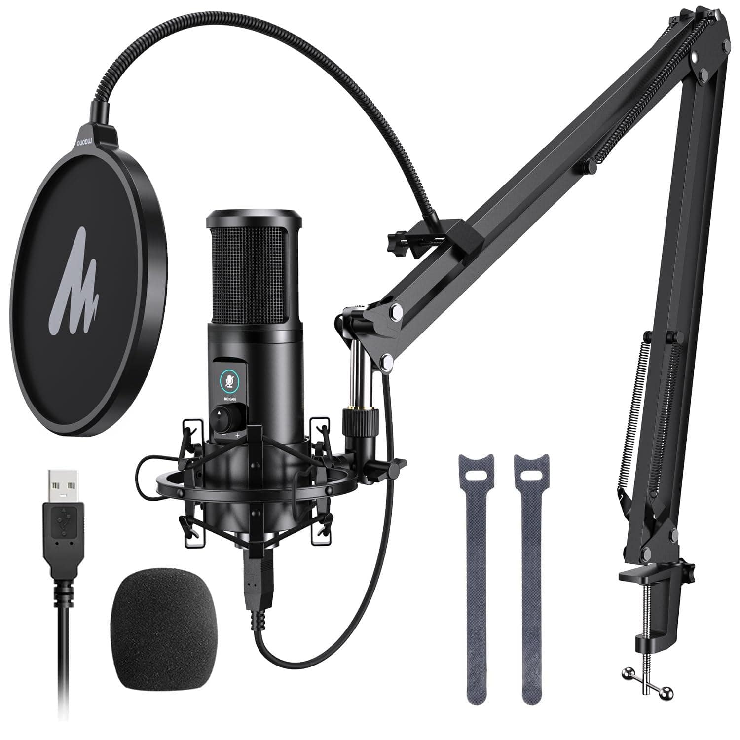 Reds Spade - Recording microphone kit condenser for pc with one touch mute and mic gain knob singing podcast studio - Default