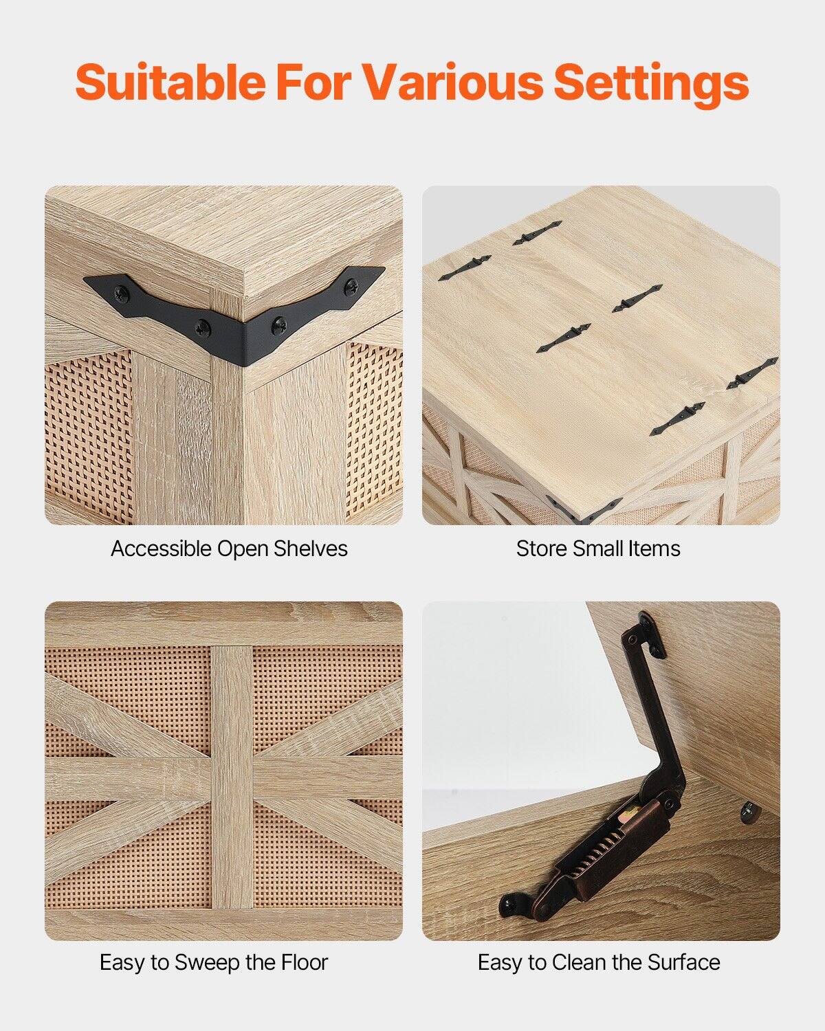 Suitable For Various Settings

Accessible Open Shelves

Store Small Items

Easy to Sweep the Floor

Easy to Clean the Surface